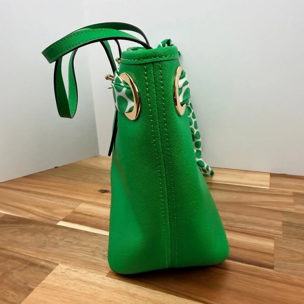 Michael Kors Jet Set Green/Gold Tote Bag with Polka Dot Scarf